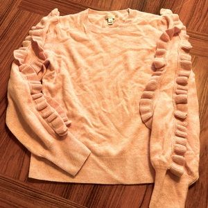 J. Crew Pale Pink Heather long-sleeved Cashmere Crewneck with Ruffled Sleeves